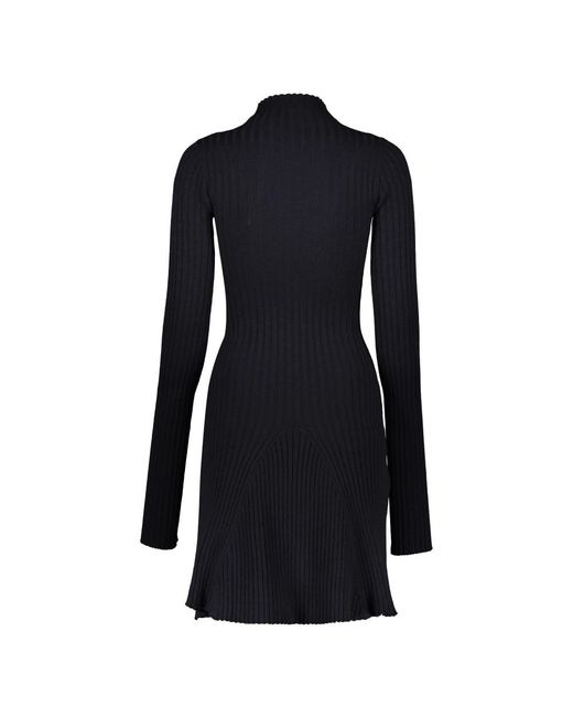 Palm Angels Kleedjes ,Blauw ,Polyester Geribbelde Gebreide Jurk Met Opstaande Kraag in het Black