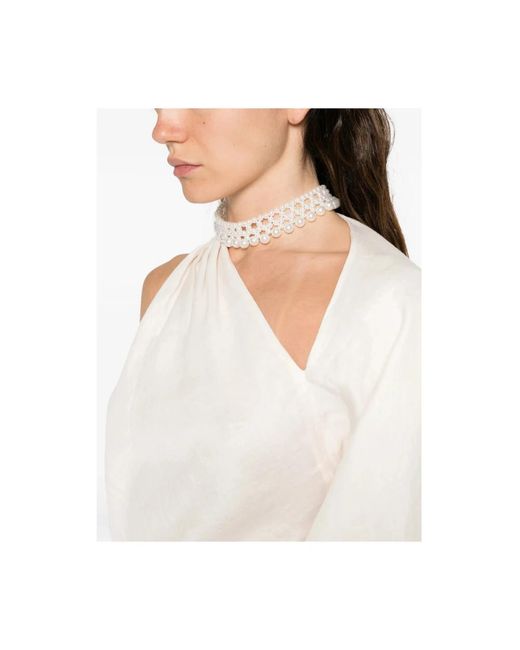 Self-Portrait Draped Sleeve Top in het White