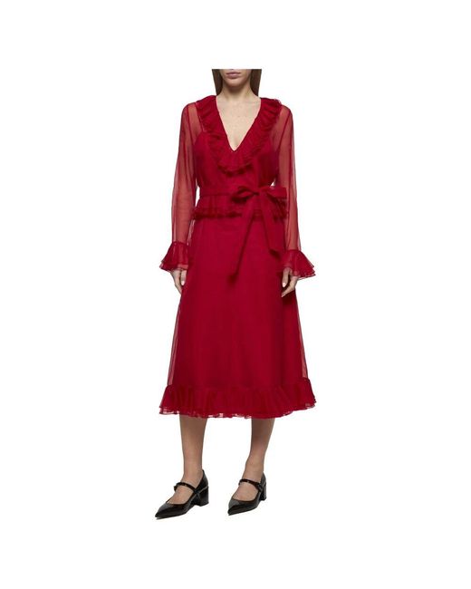 Valentino Red Gerüschtes seidenkleid in rot