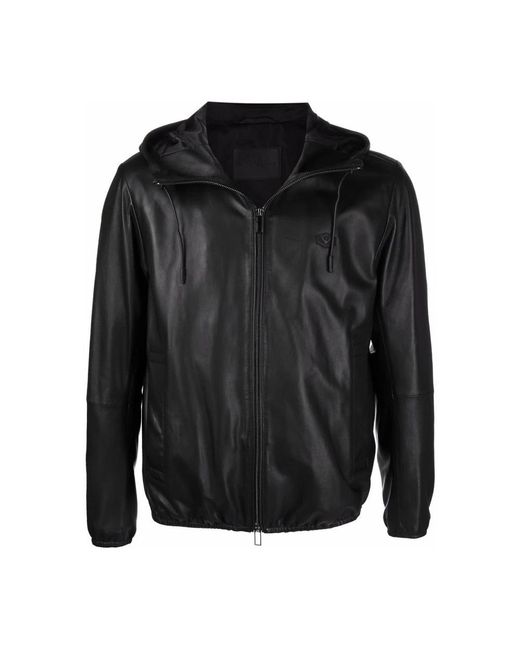Emporio Armani Black Leather Jackets for men