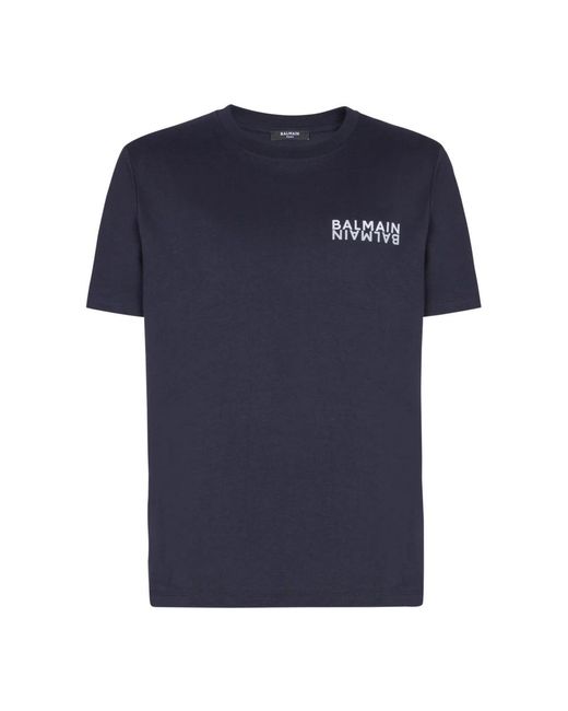 Balmain Tops ,Blauw ,Katoen T-Shirt Met Print in het Blue voor heren