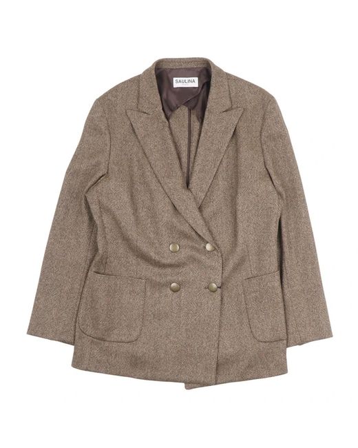 SAULINA Assunta Double-Breasted Jacket in het Brown