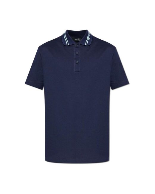 Versace Tops ,Blauw ,Katoen Katoenen Piqué Polo Shirt in het Blue voor heren