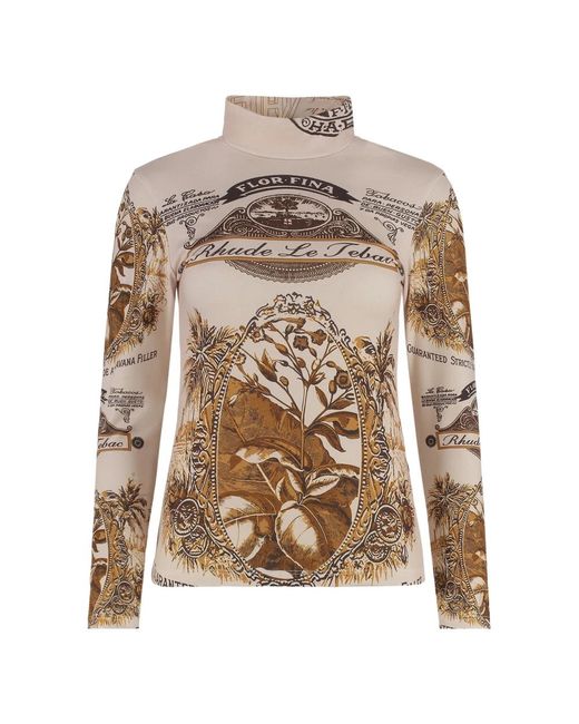 Rhude Brown Langärmeliges oberteil mit kontrastdruck