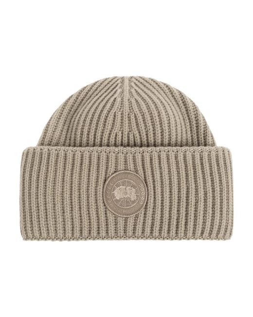 Canada Goose Brown Wollmütze Mit Logo-Patch