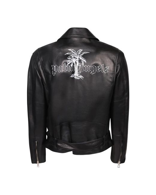 Palm Angels Black Leather Jackets for men