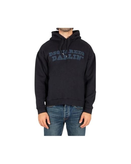 DSquared² Hoodies & Sweatvesten ,Blauw ,Katoen Darlin Hoodie in het Black voor heren
