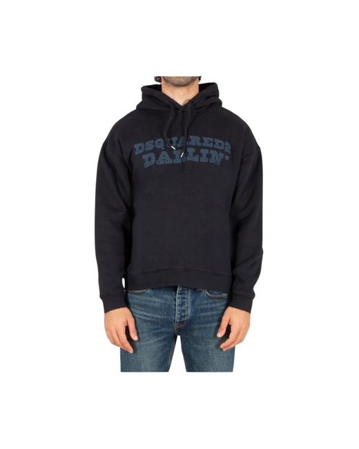 DSquared² Hoodies & Sweatvesten ,Blauw ,Katoen Darlin Hoodie in het Black voor heren