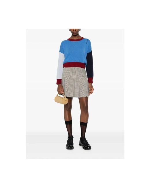 MSGM Gray Logo Patch Checked Skirt