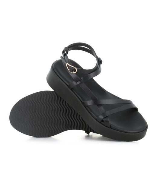Ancient Greek Sandals Black Flat Sandals
