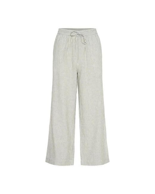 Part Two Broeken ,Groen ,Linnen Relaxed Fit Groen Gestreept Linnenmix Broek in het Gray