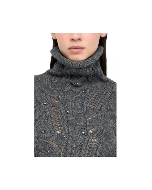 Liu Jo Truien & Vesten ,Grijs ,Wol Polo-Neck Met Edelstenen in het Gray