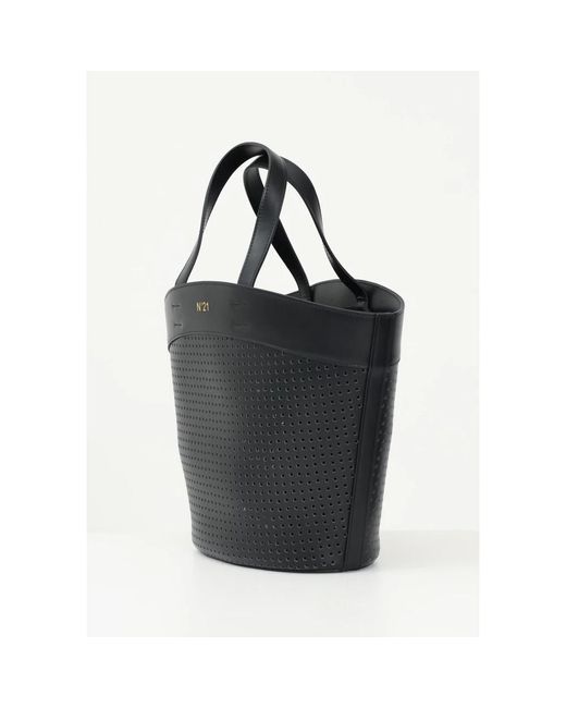 N°21 Black Schwarze perforierte shopper-tasche