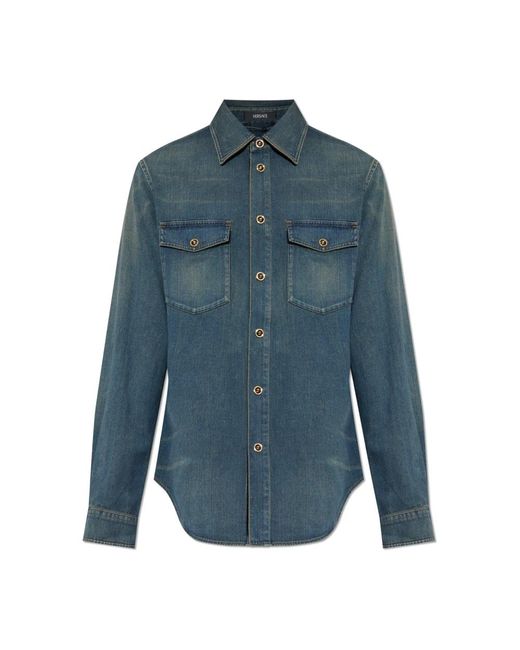 Denim Shirts Versace de hombre de color Blue