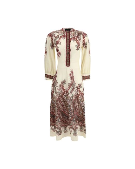 Etro Kleedjes ,Veelkleurig ,Polyester Bloemen Paisley Print Lange Jurk in het Natural