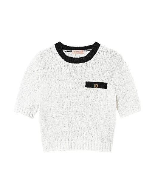 Round-Neck Knitwear Twinset en coloris White