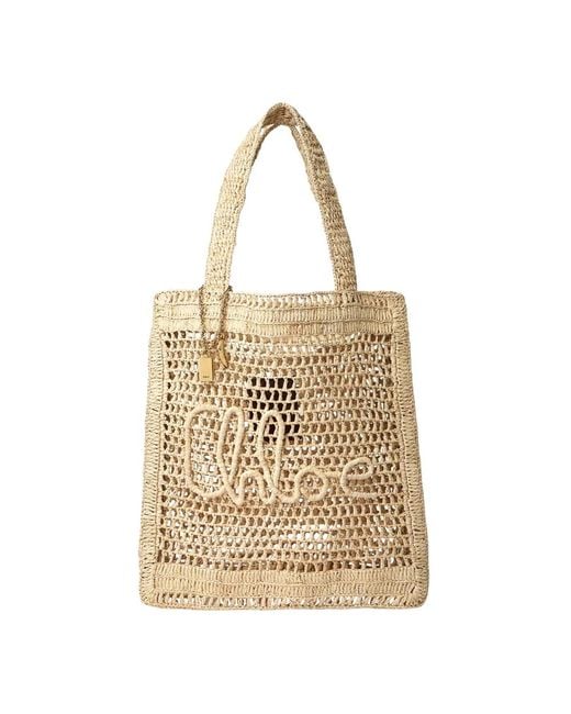 Chloé Metallic Raffia Tote Tasche Mit Logo Motif