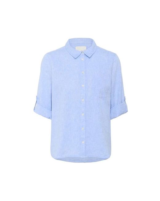 Part Two Overhemden ,Blauw ,Katoen Blauw Linnen Katoen Relaxed Fit Shirt in het Blue