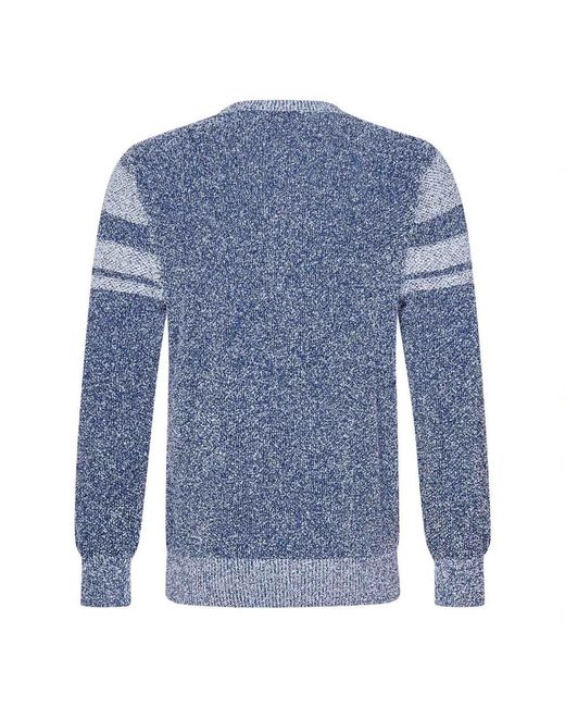 Malo Blauer Gestreifter Rundhalspullover in Blue für Herren