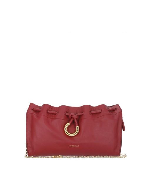 Coccinelle Red Bordeaux Schultertasche Aus Genarbtem Leder