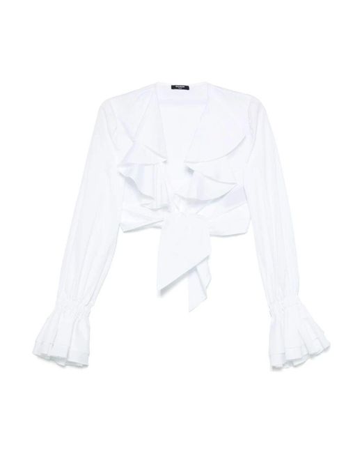 Balmain White V-ausschnitt top mit ausgestellten ärmeln