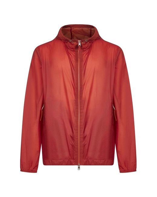 Moncler Jassen ,Oranje ,Nylon Oranje Ripstop Nylon Hoodie Jas in het Red voor heren