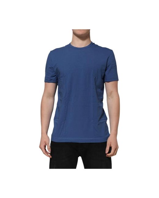 Dolce & Gabbana Blau Baumwolle Herren Rundhals T-Shirt in Blue für Herren