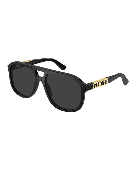 Gucci Black Aviator Logo Sunglasses