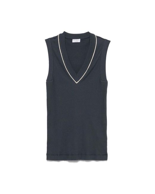 Brunello Cucinelli Blue Sleeveless Tops