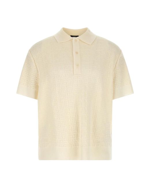 Balmain Monogram Jacquard Polo in het Natural voor heren
