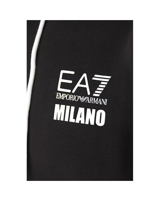 EA7 Schwarzer kapuzenpullover mit kordelzug, stilvoll und bequem in Black für Herren