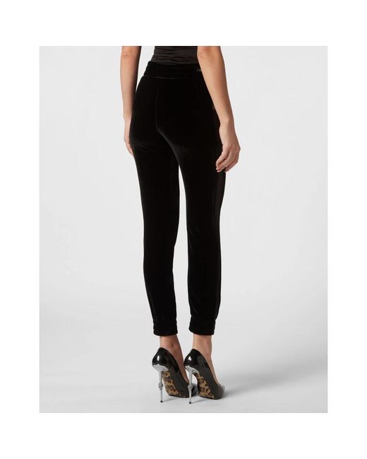 Philipp Plein Broeken ,Zwart ,Polyester Velvet Jogging Broek in het Black
