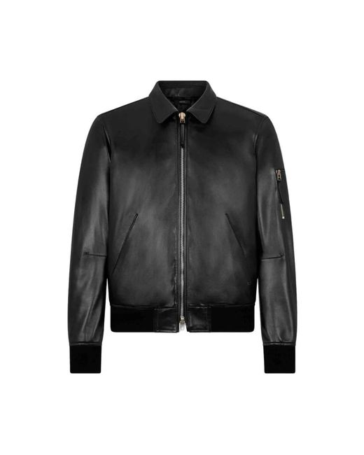 Tom Ford Jassen ,Zwart ,Soft Nappa Plonge Collar Blouson in het Black voor heren