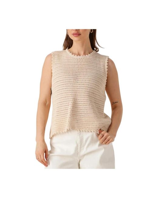 Modström Tops ,Katoen Zandkleurige Top Voor Vrouwen in het Natural