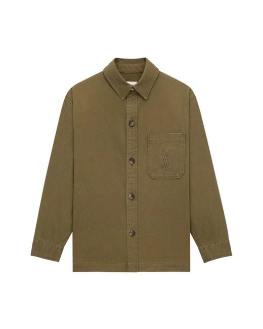 Saint Laurent Green Cotton-Linen Cassandre Overshirt for men