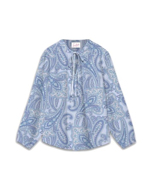 Mc2 Saint Barth Overhemden ,Veelkleurig ,Kasjmier Zijden Voile Kasjmierprint Damesblouse in het Blue