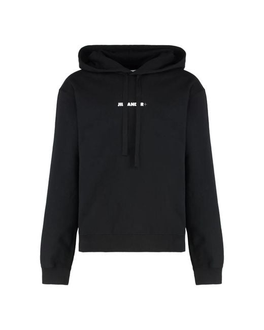 Jil Sander Black Relaxed Fit Hooded Sweatshirt With Logo Print for men
