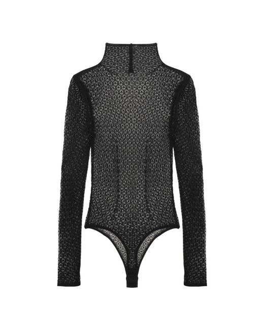 Khaite Tops ,Zwart ,Lace Bodysuit Met Opstaande Kraag in het Black