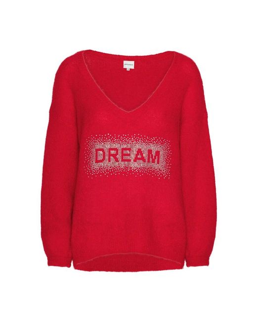 American Dreams Red Kristall traum v-ausschnitt pullover in rot