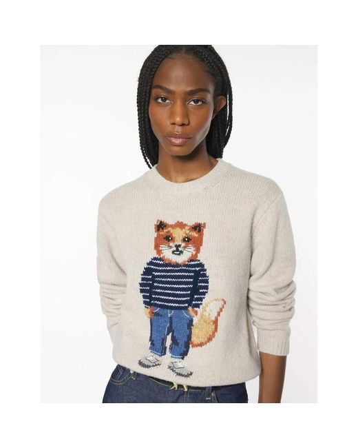 Maison Kitsuné White Round-Neck Knitwear