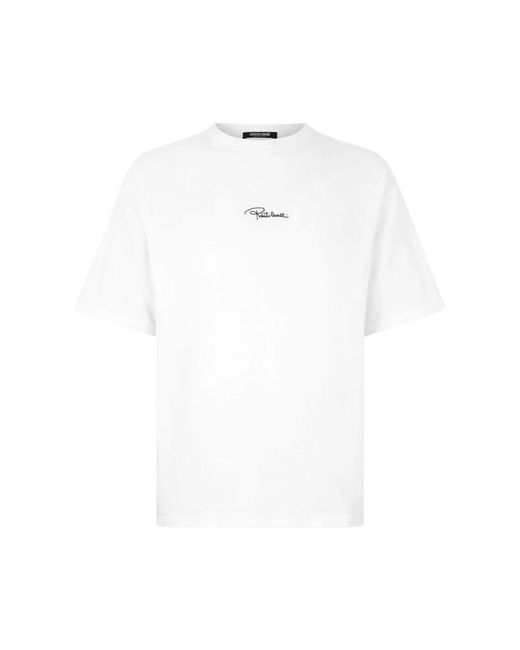 Roberto Cavalli Tops ,Wit ,Katoen Geborduurd Logo Katoenen T-Shirt in het White voor heren