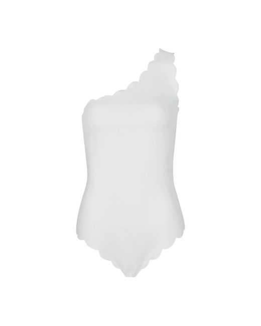 Marysia Swim White Weißer Badeanzug Mit Einem Schulterträger Und Strukturierter Oberfläche