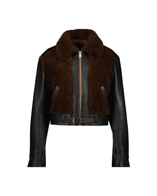 Prada Jassen ,Zwart ,Wol Zwarte Leren En Wollen Jas in het Black