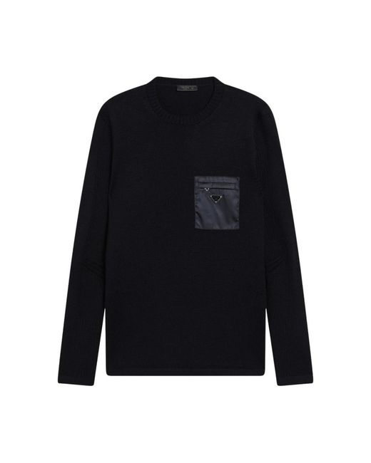 Prada Blue Round-Neck Knitwear for men