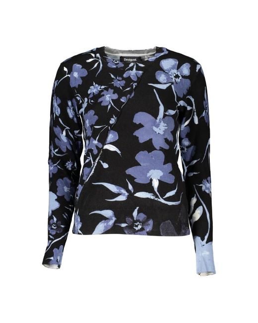 Desigual Blue Chic Contrasting Crew Neck Sweater