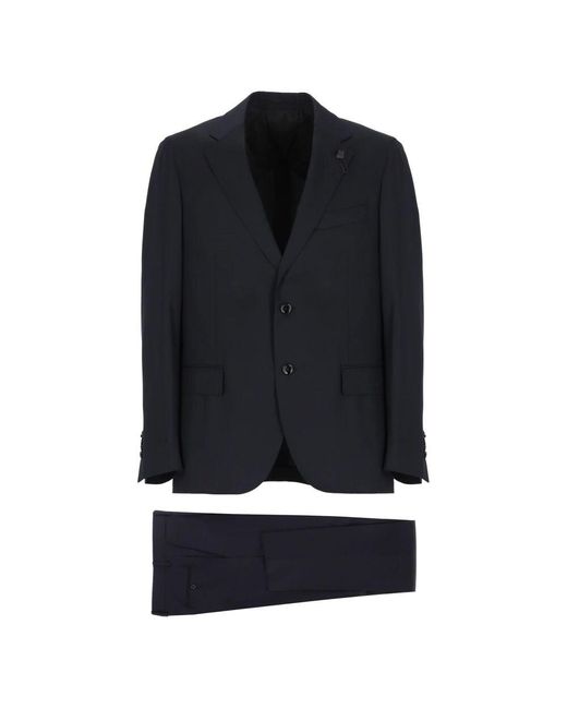 Lardini Blauer Wollanzug Mit Steigendem Revers in Black für Herren