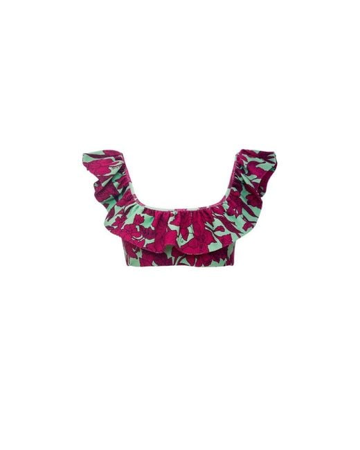 LaDoubleJ Metallic Ruffle Bikini Top