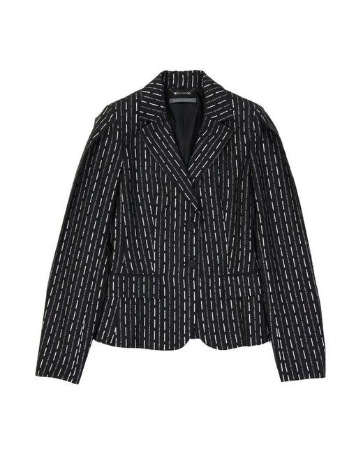 Alberta Ferretti Black Woll-logo-jacke mit v-ausschnitt