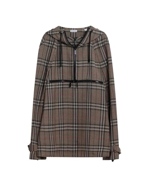 Burberry Gray Half-Zip Jacket With Check Pattern for men