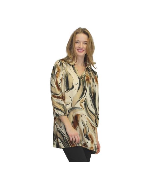 2-Biz Metallic Bluse Mit Abstraktem Muster Cloud